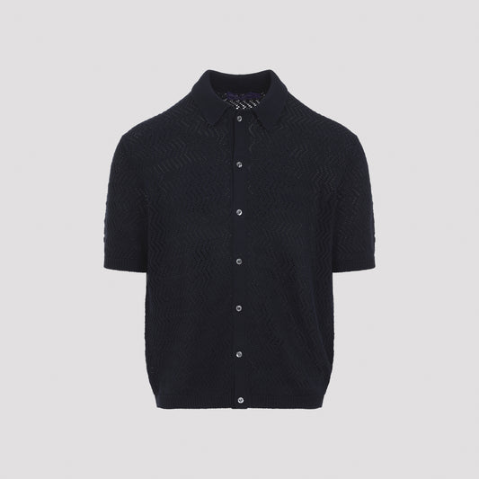 Classic Charmain Navy Blue Cotton Short Sleeves Polo Cardigan