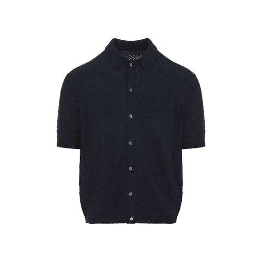 Classic Charmain Navy Blue Cotton Short Sleeves Polo Cardigan