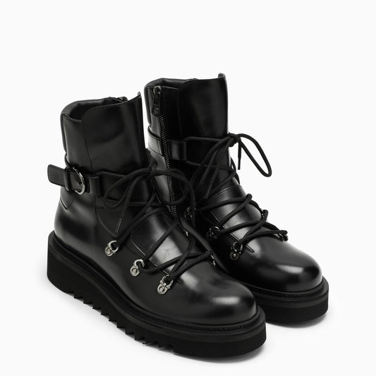 Black Leather Lace-up Boot