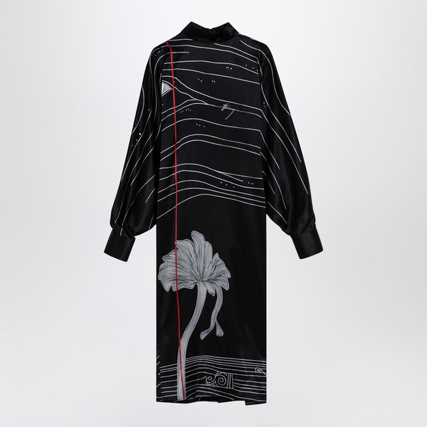 Black Silk Satin Midi Dress