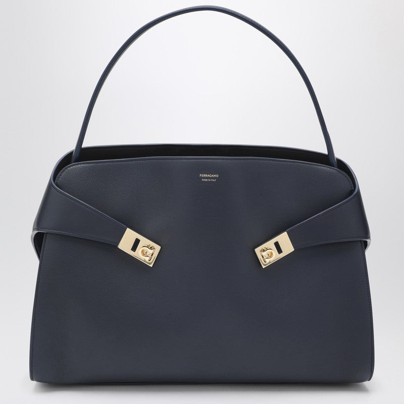 Navy and brown leather Hug Soft L handbag