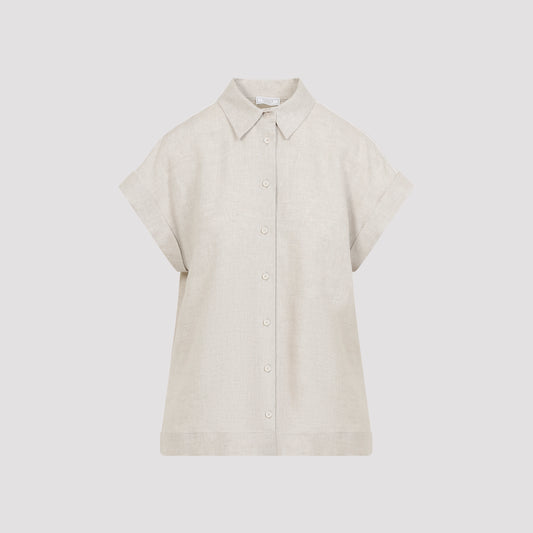 Beige Rafia Linen Short Sleeves Shirt