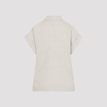 Beige Rafia Linen Short Sleeves Shirt