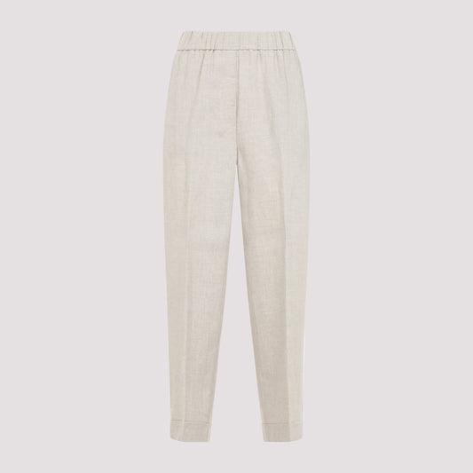 Beige Rafia Linen Pants