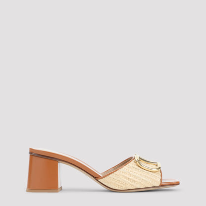 Beige Cotton Slide Sandals