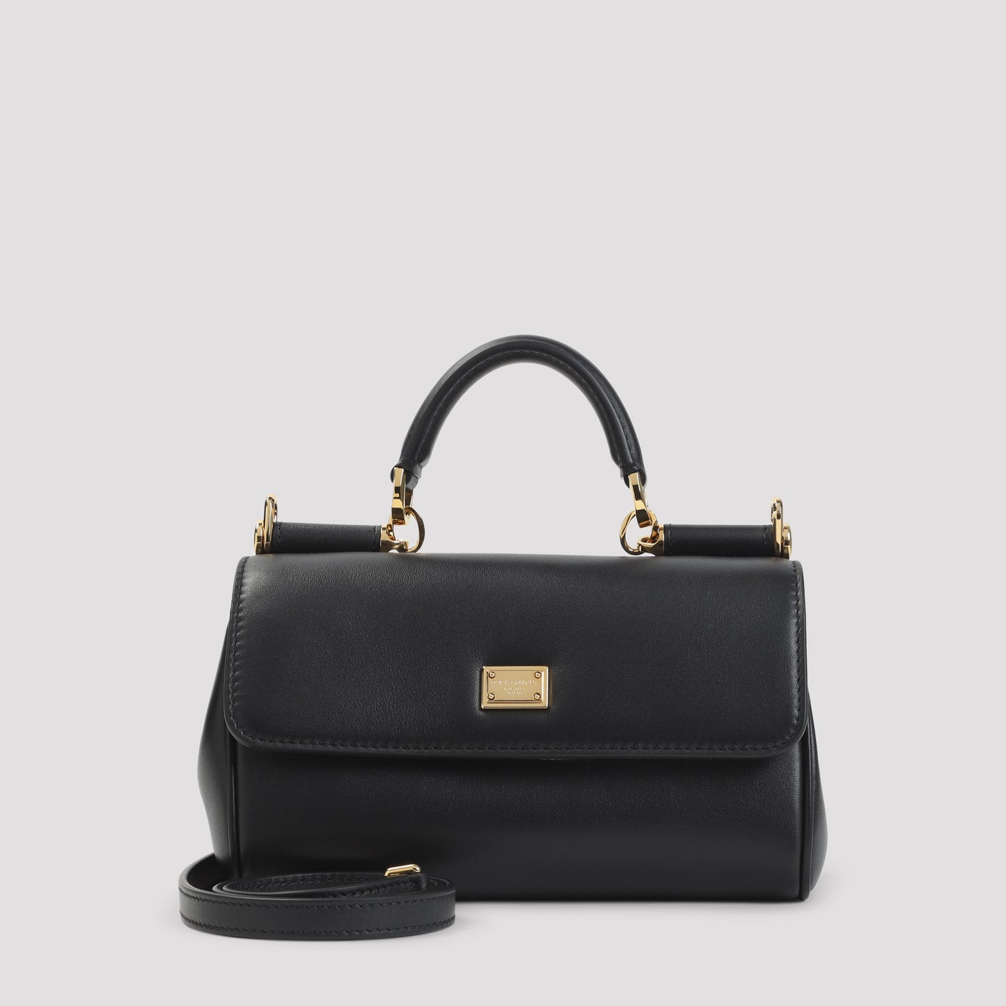 Black Calf Leather Top Handle Bag