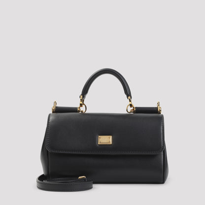 Black Calf Leather Top Handle Bag