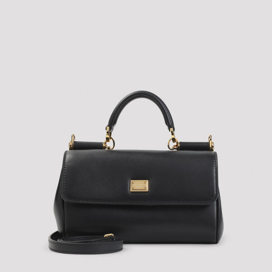 Black Calf Leather Top Handle Bag