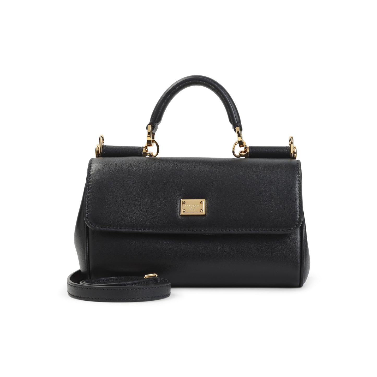 Black Calf Leather Top Handle Bag