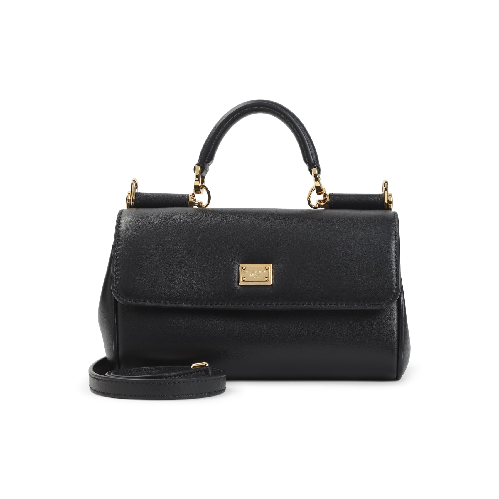 Black Calf Leather Top Handle Bag