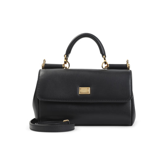 Black Calf Leather Top Handle Bag
