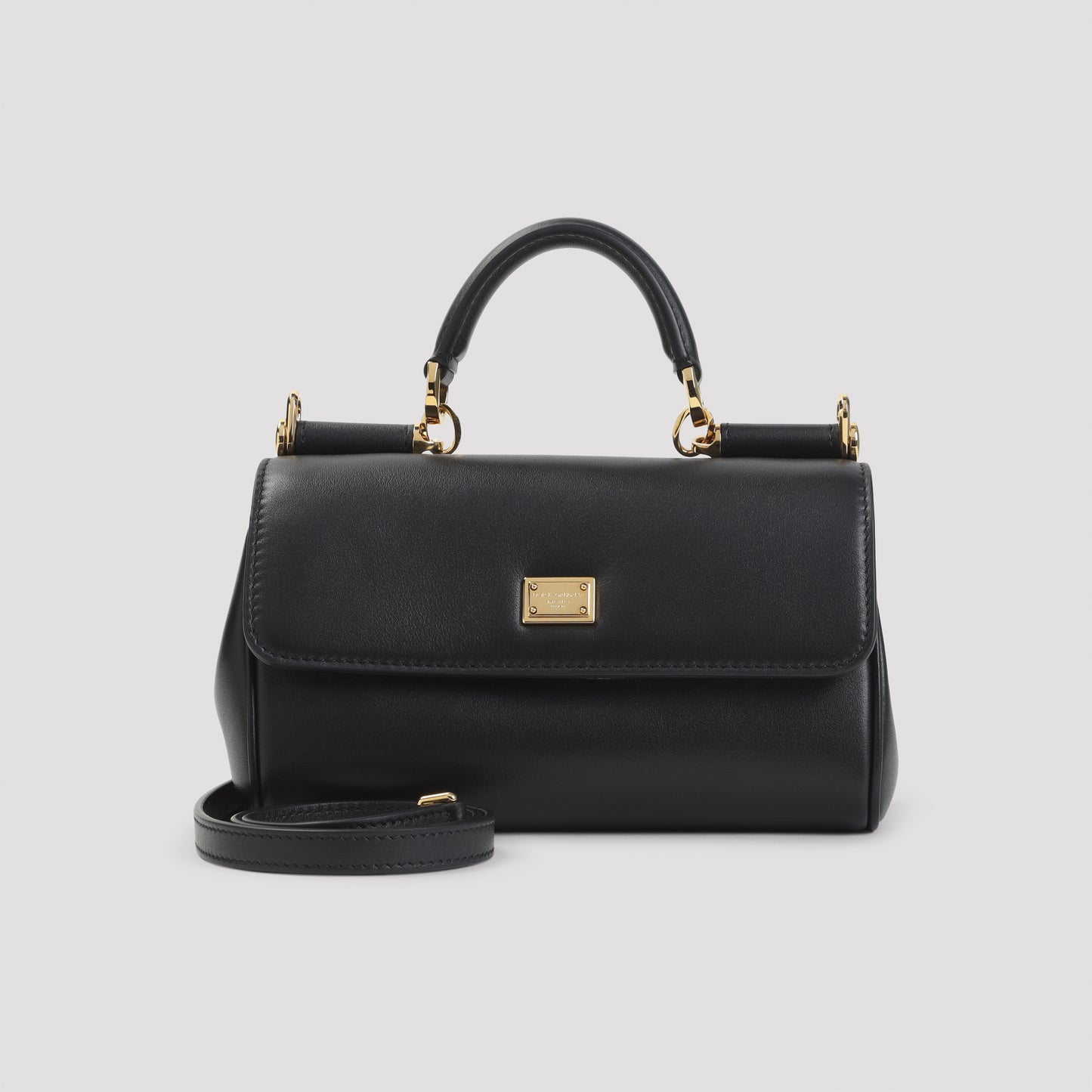 Black Calf Leather Top Handle Bag