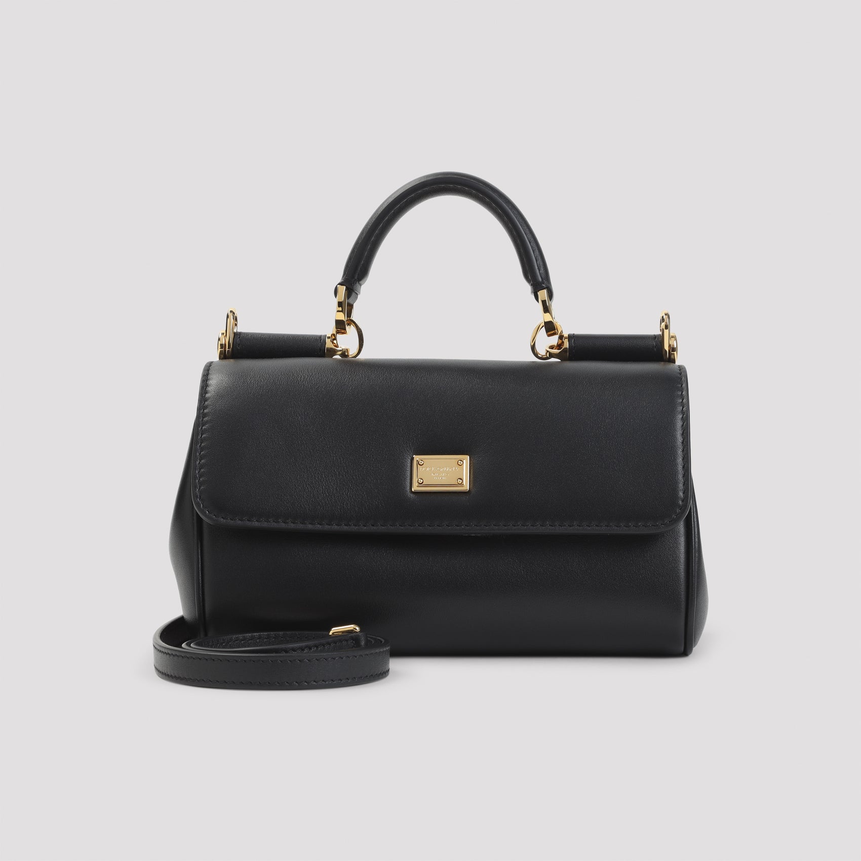Black Calf Leather Top Handle Bag