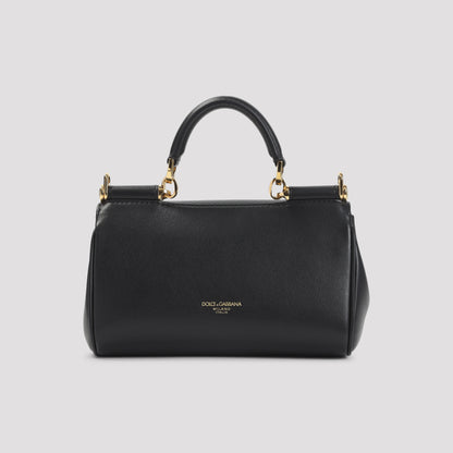 Black Calf Leather Top Handle Bag