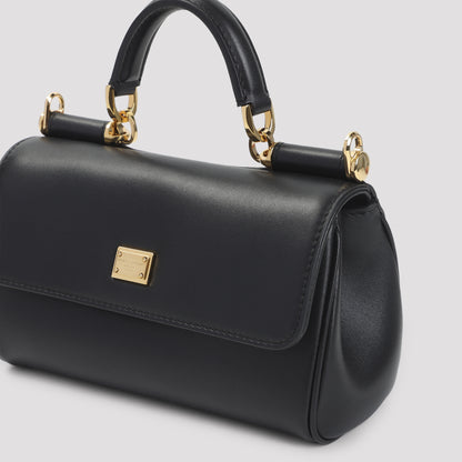 Black Calf Leather Top Handle Bag