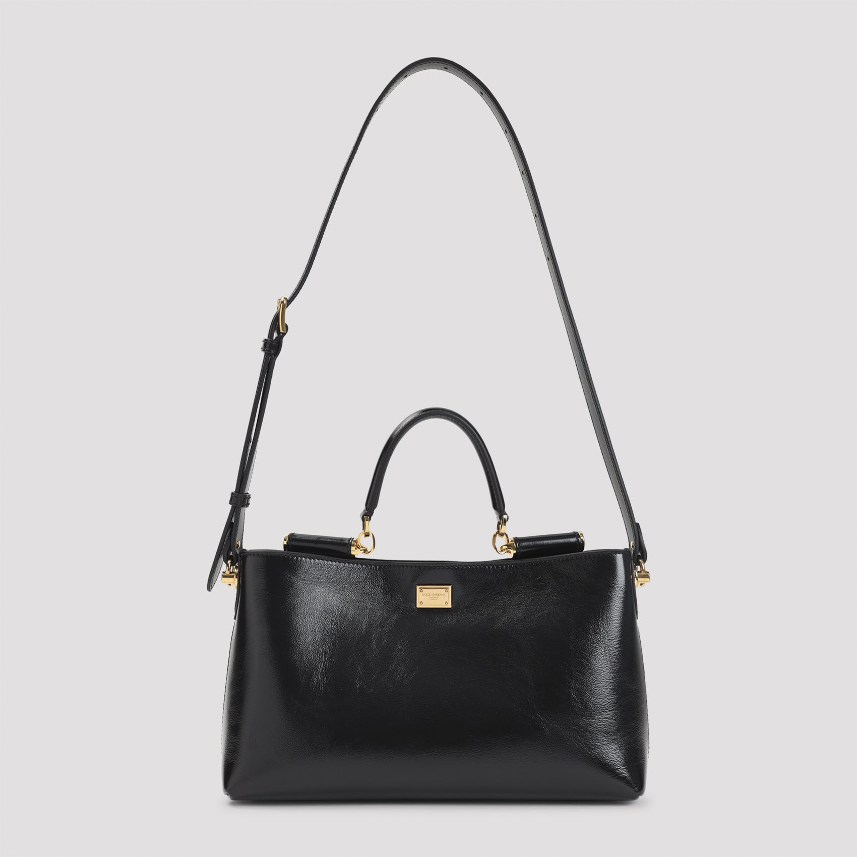 Black Calf Leather Top Handle Bag