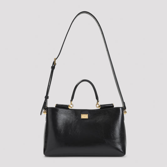 Black Calf Leather Top Handle Bag