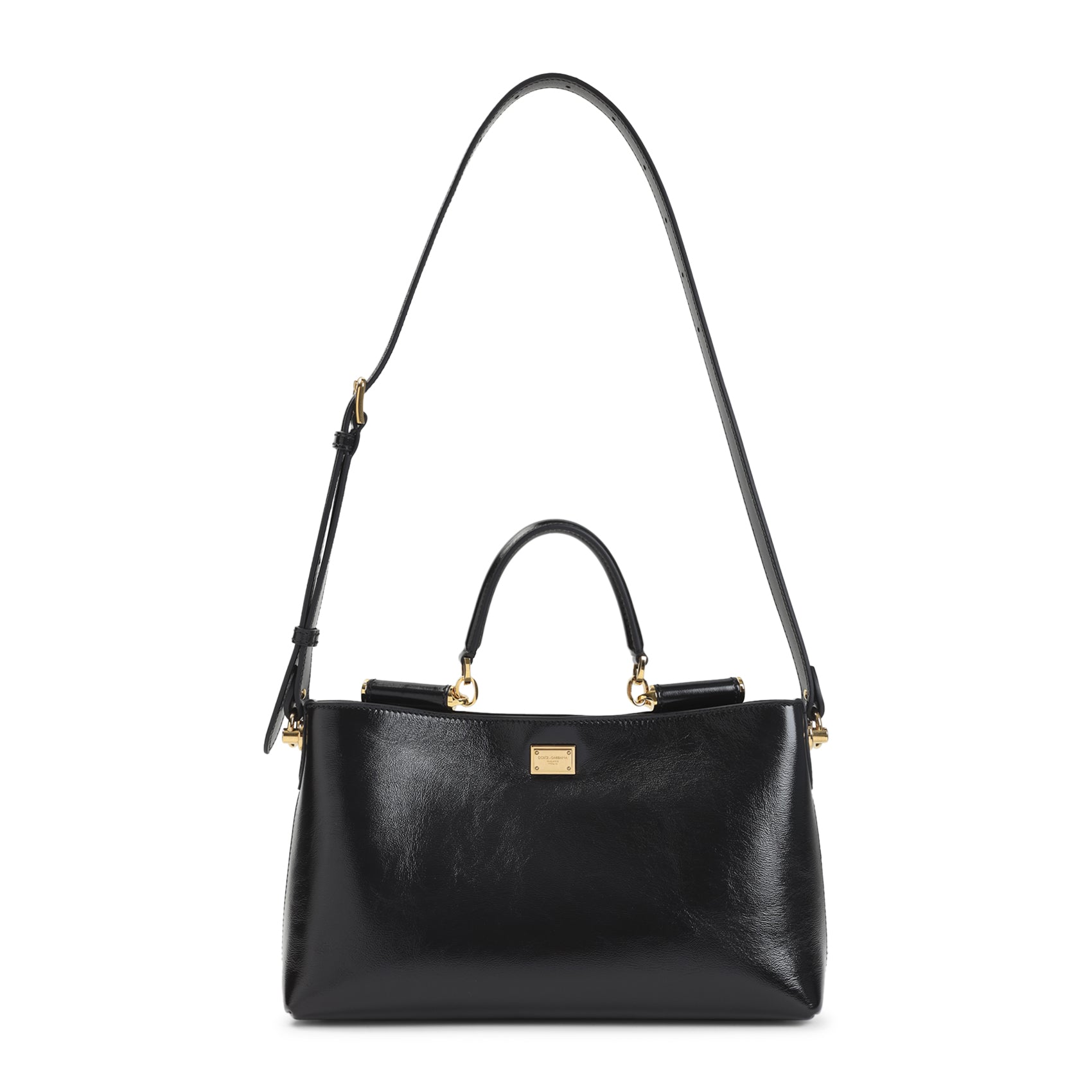 Black Calf Leather Top Handle Bag