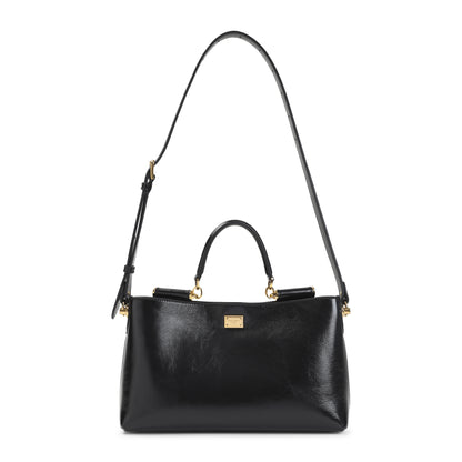 Black Calf Leather Top Handle Bag