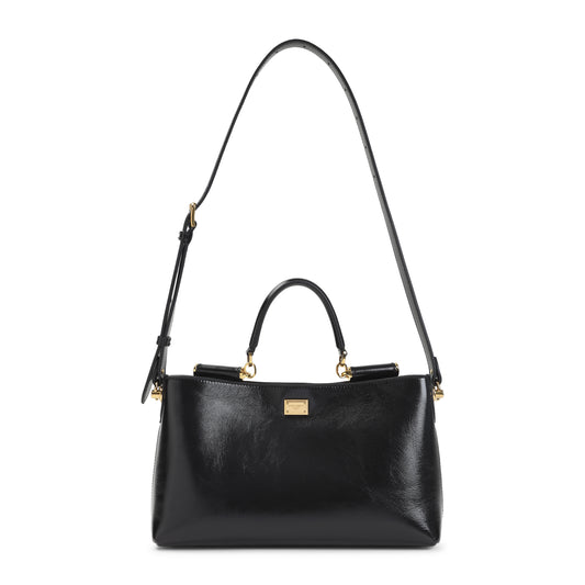 Black Calf Leather Top Handle Bag