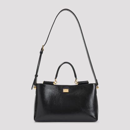 Black Calf Leather Top Handle Bag