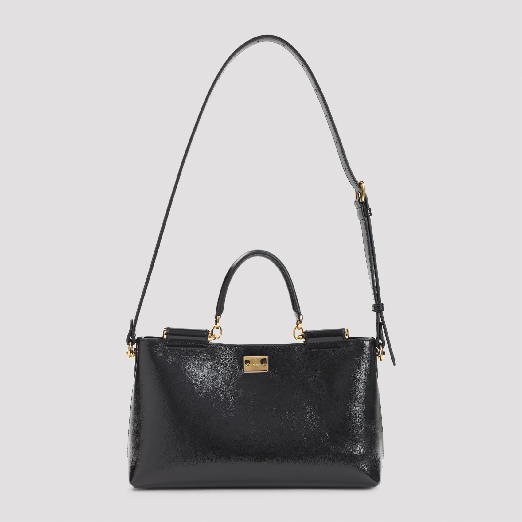 Black Calf Leather Top Handle Bag