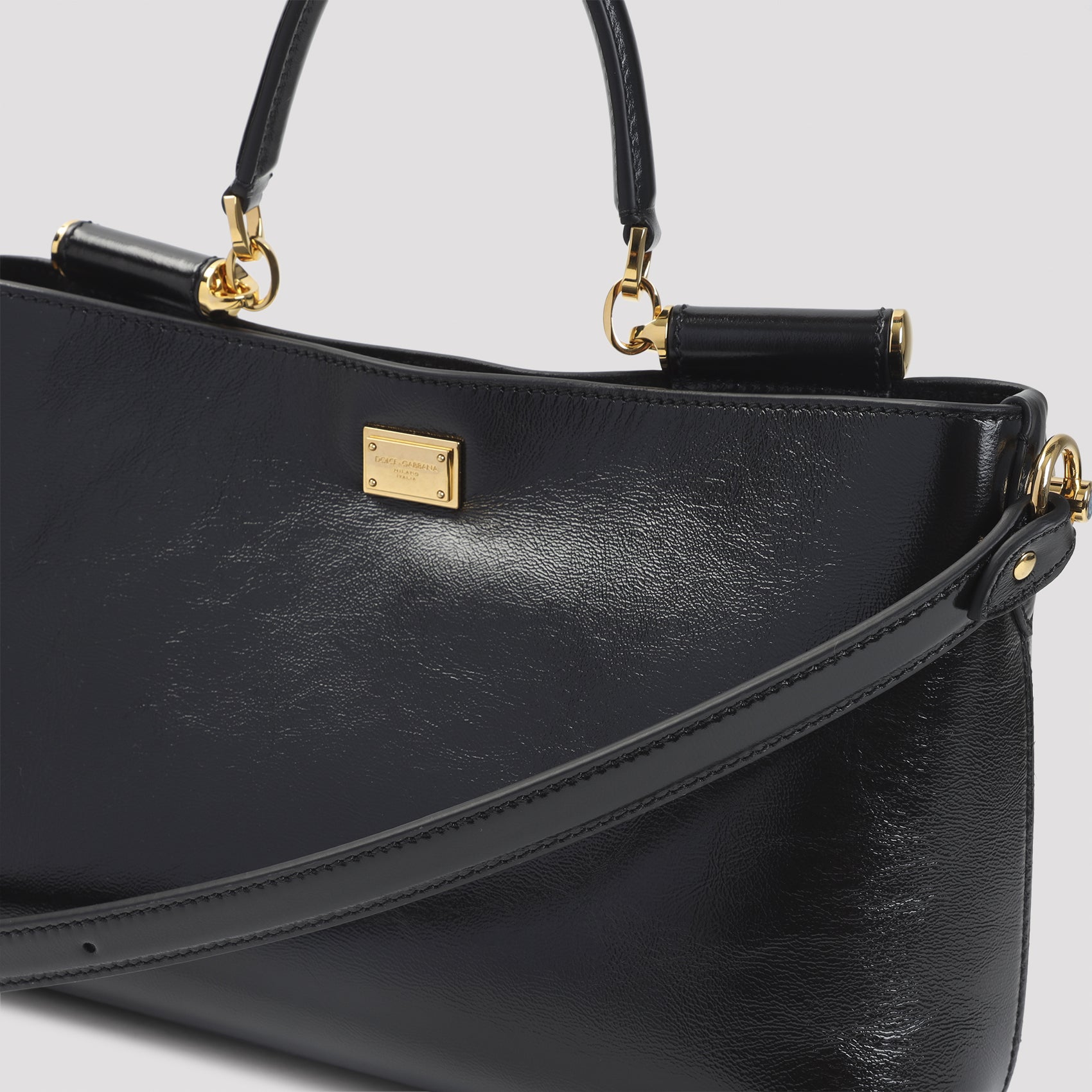 Black Calf Leather Top Handle Bag