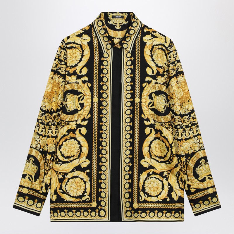 Black and gold printed silk twill shirt