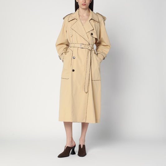 Double-breasted Beige Trench Coat In Cotton