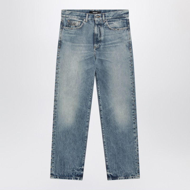 Blue washed-effect jeans with small studs