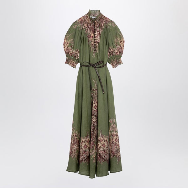Ottie Swing Khaki Long Dress In Ramie
