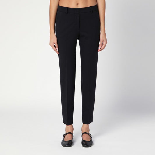 Black Wool Blend Slim Trousers