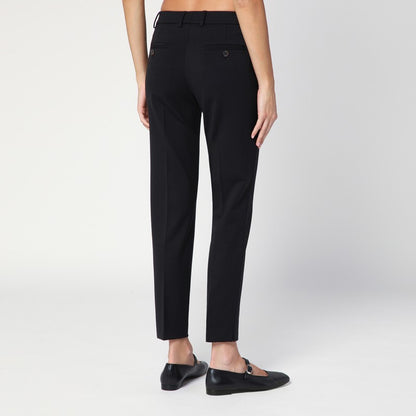 Black Wool Blend Slim Trousers
