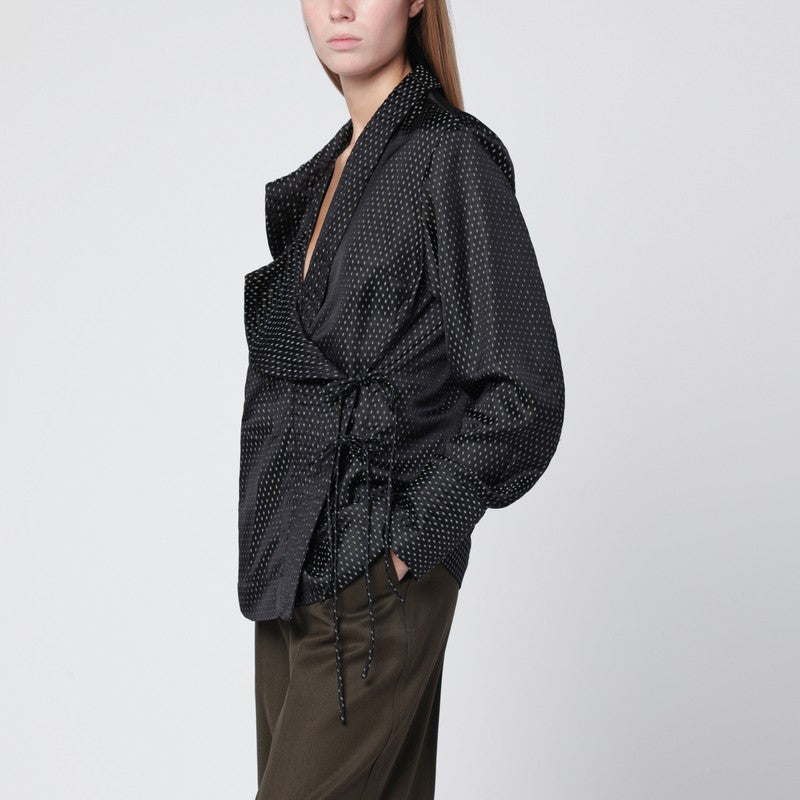 Black wrap shirt with jacquard texture