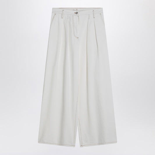 Wide White Trousers In Cotton