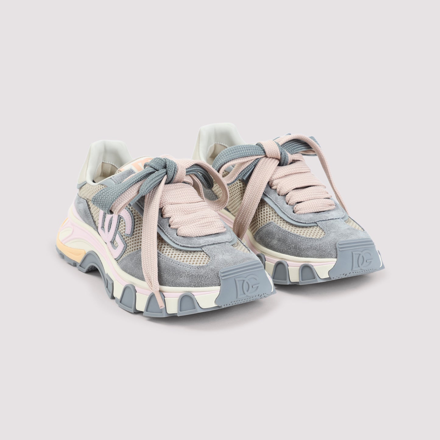 Beige and Grey Low-Top Polyamide Sneakers