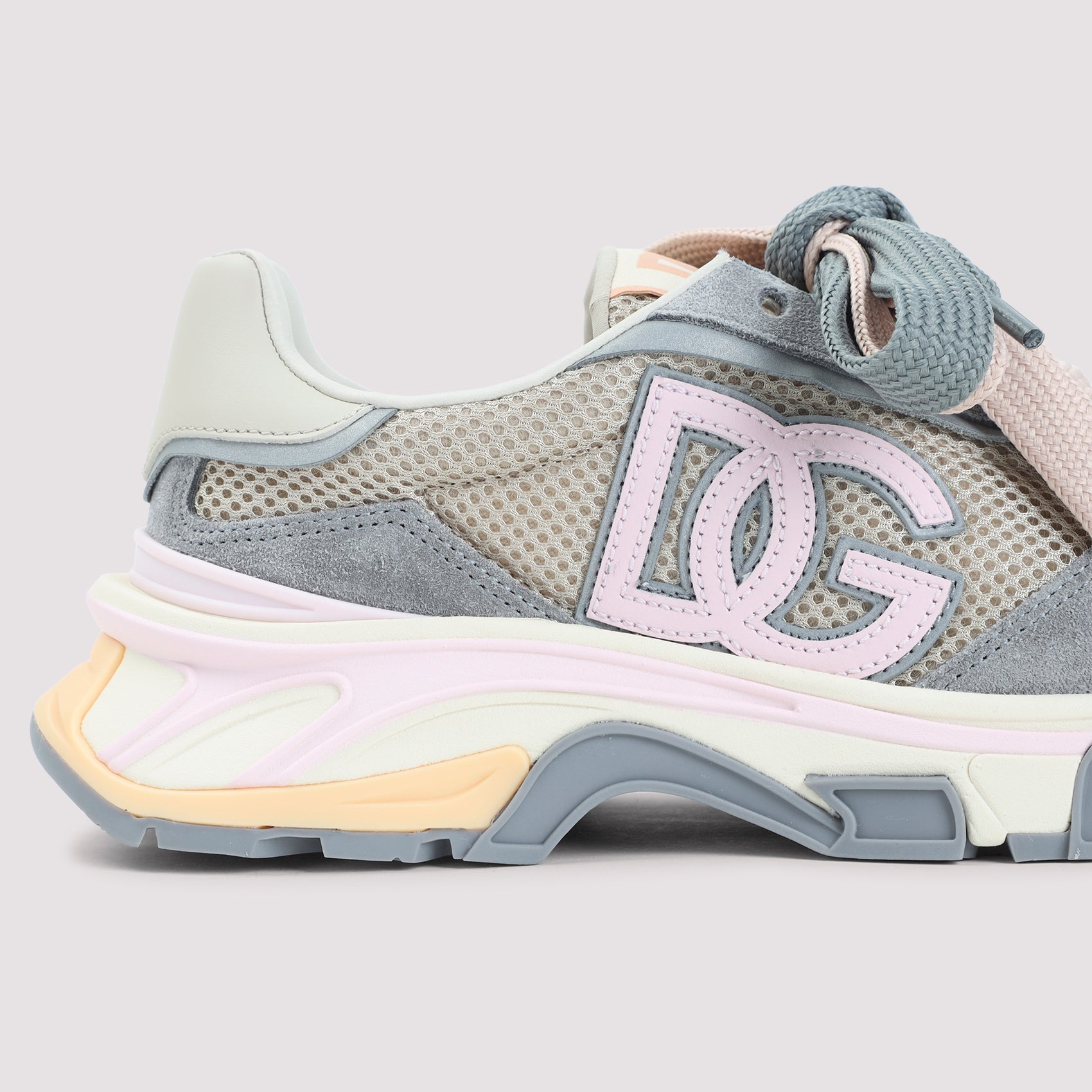 Beige and Grey Low-Top Polyamide Sneakers