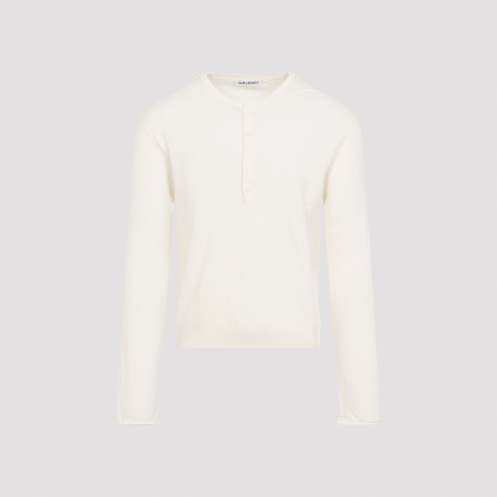 Ivory White Superior Cotton Crepe Fine Henley T-Shirt