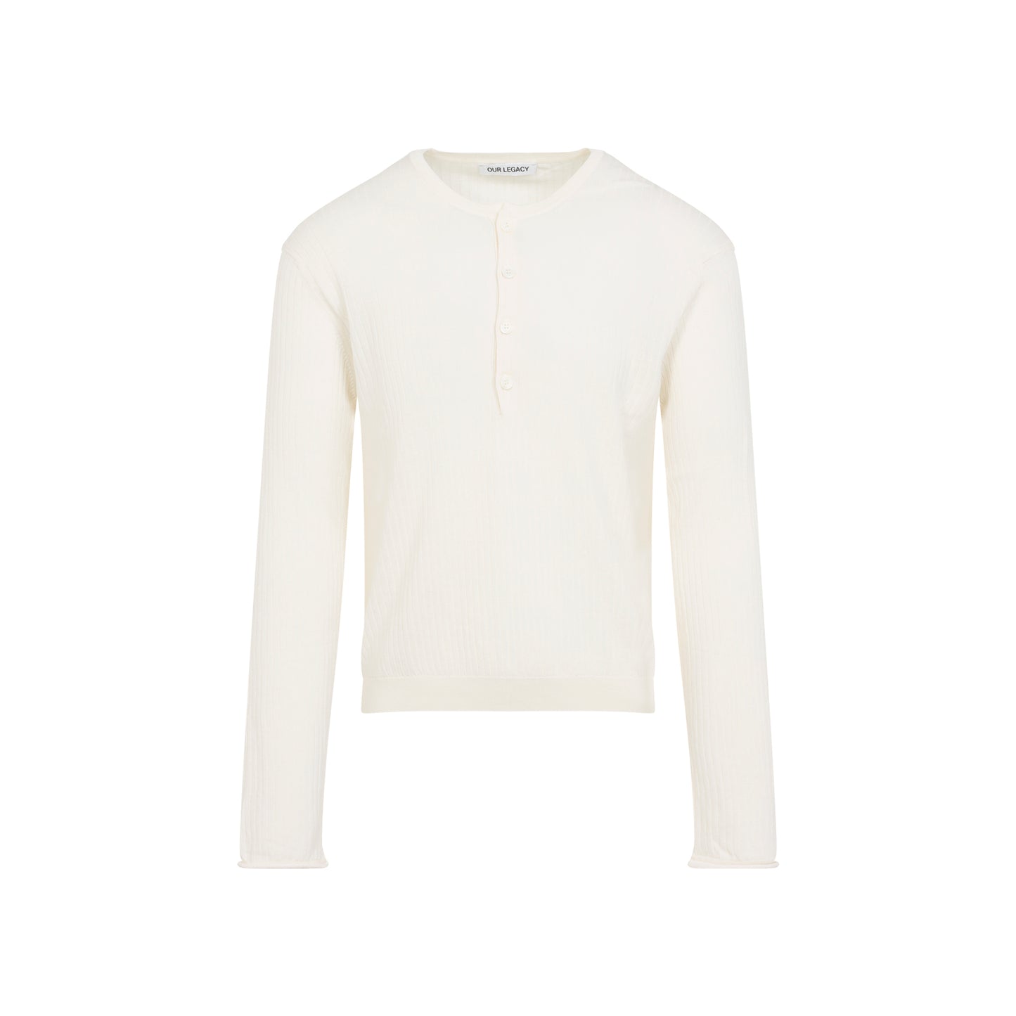 Ivory White Superior Cotton Crepe Fine Henley T-Shirt