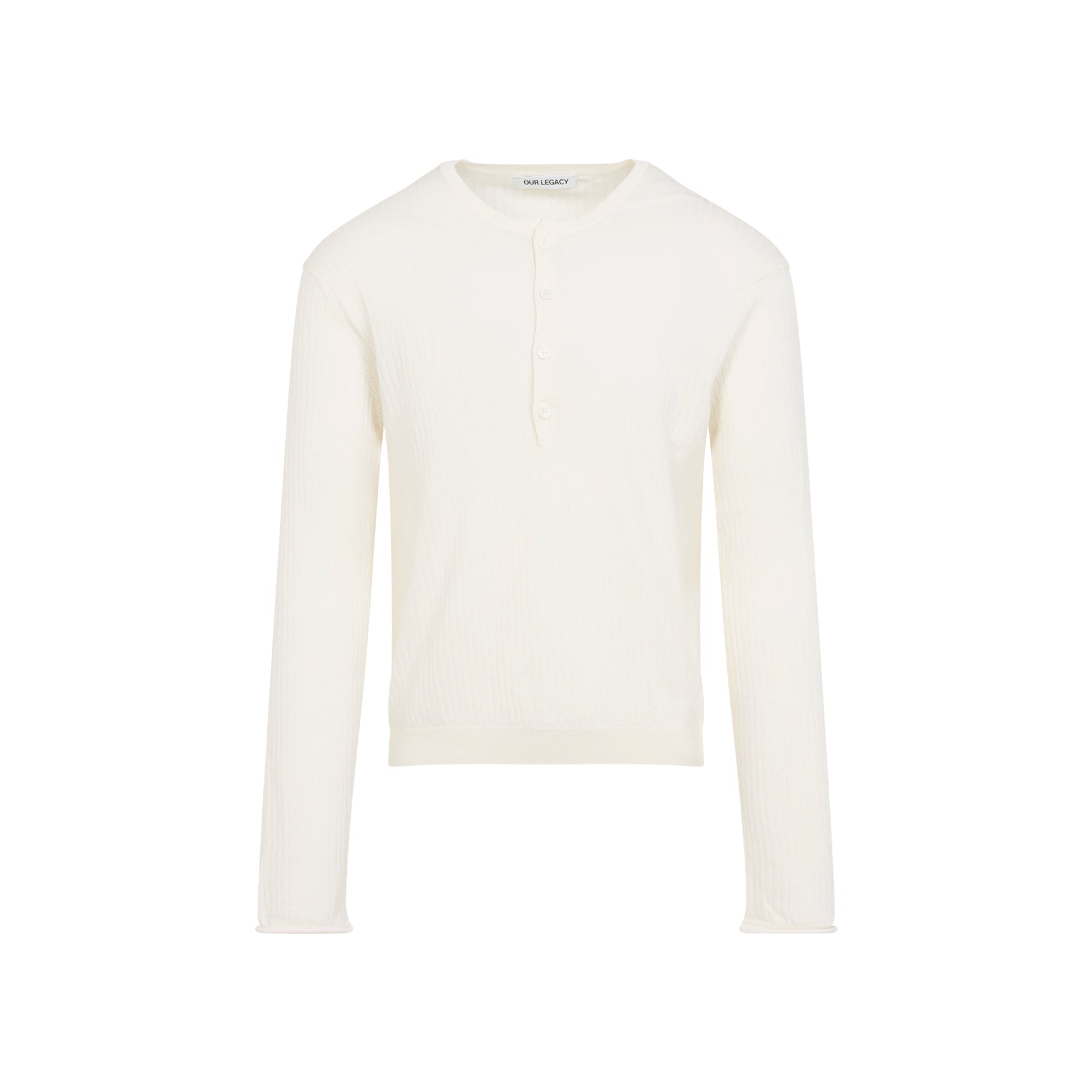 Ivory White Superior Cotton Crepe Fine Henley T-Shirt