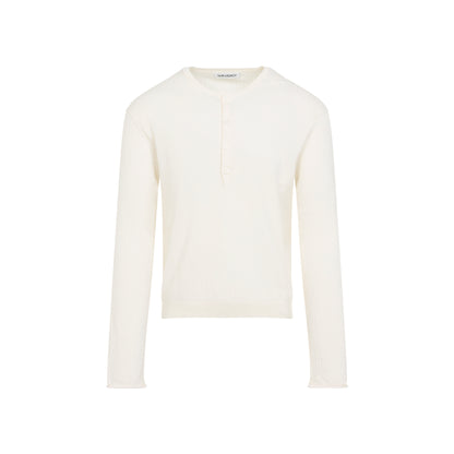 Ivory White Superior Cotton Crepe Fine Henley T-Shirt