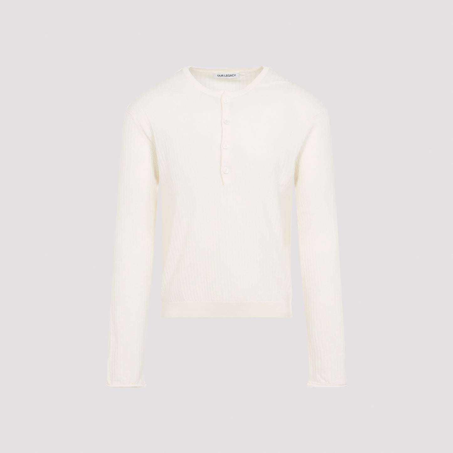 Ivory White Superior Cotton Crepe Fine Henley T-Shirt