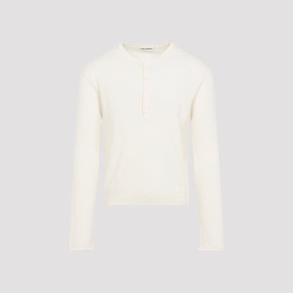 Ivory White Superior Cotton Crepe Fine Henley T-Shirt