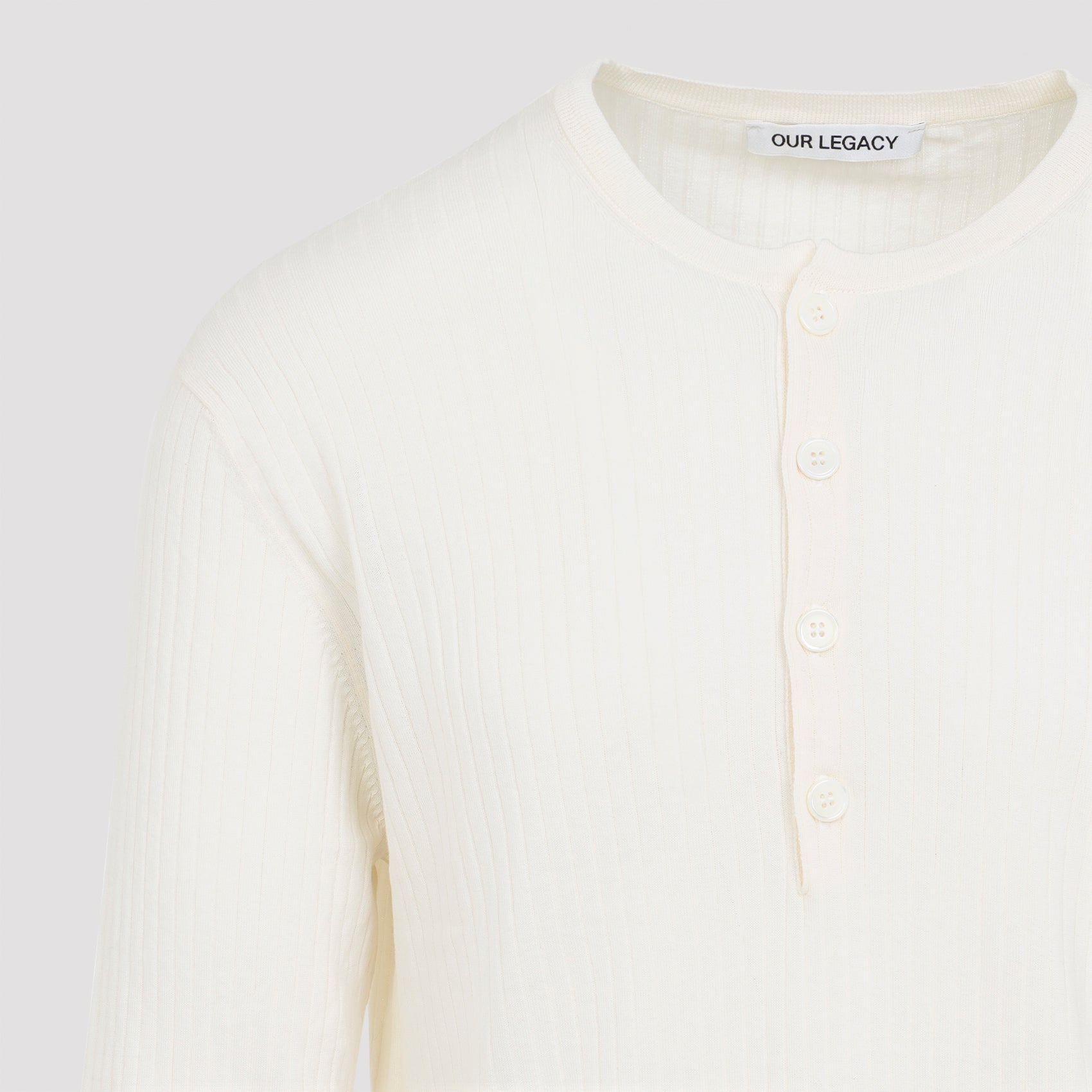 Ivory White Superior Cotton Crepe Fine Henley T-Shirt