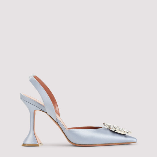 Lilac Grey Satin Begum Sling 95 Mules