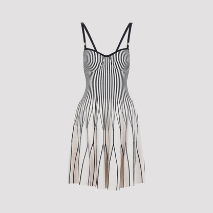White and Black Knit Viscose Mini Dress