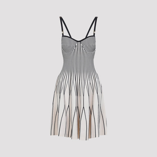 White and Black Knit Viscose Mini Dress