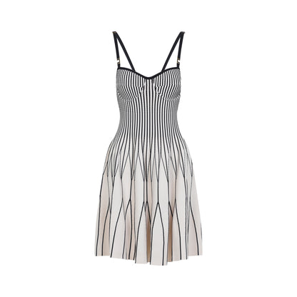 White and Black Knit Viscose Mini Dress