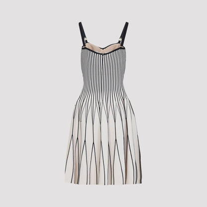 White and Black Knit Viscose Mini Dress