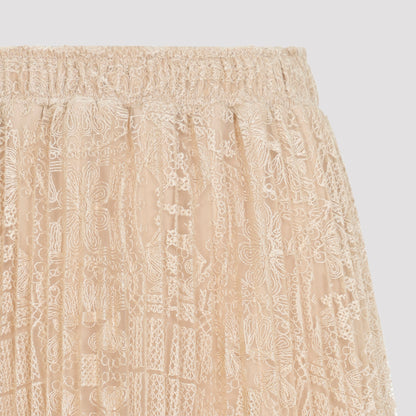 Pink Lace Cotton Midi Skirt